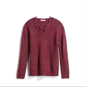 Cotton Emporium Joya Lace Trim Pullover Burgundy